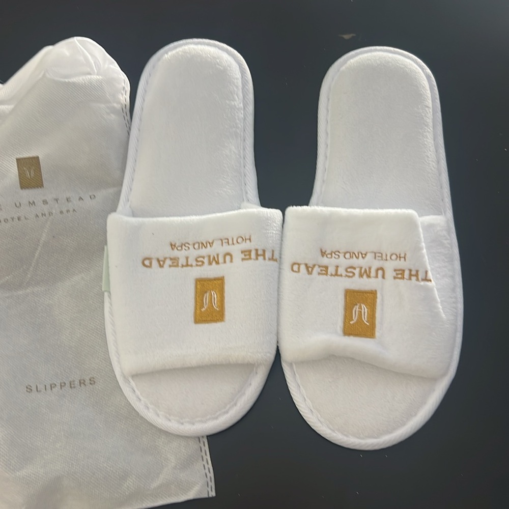 The Umstead Hotel White Slippers travel slippers